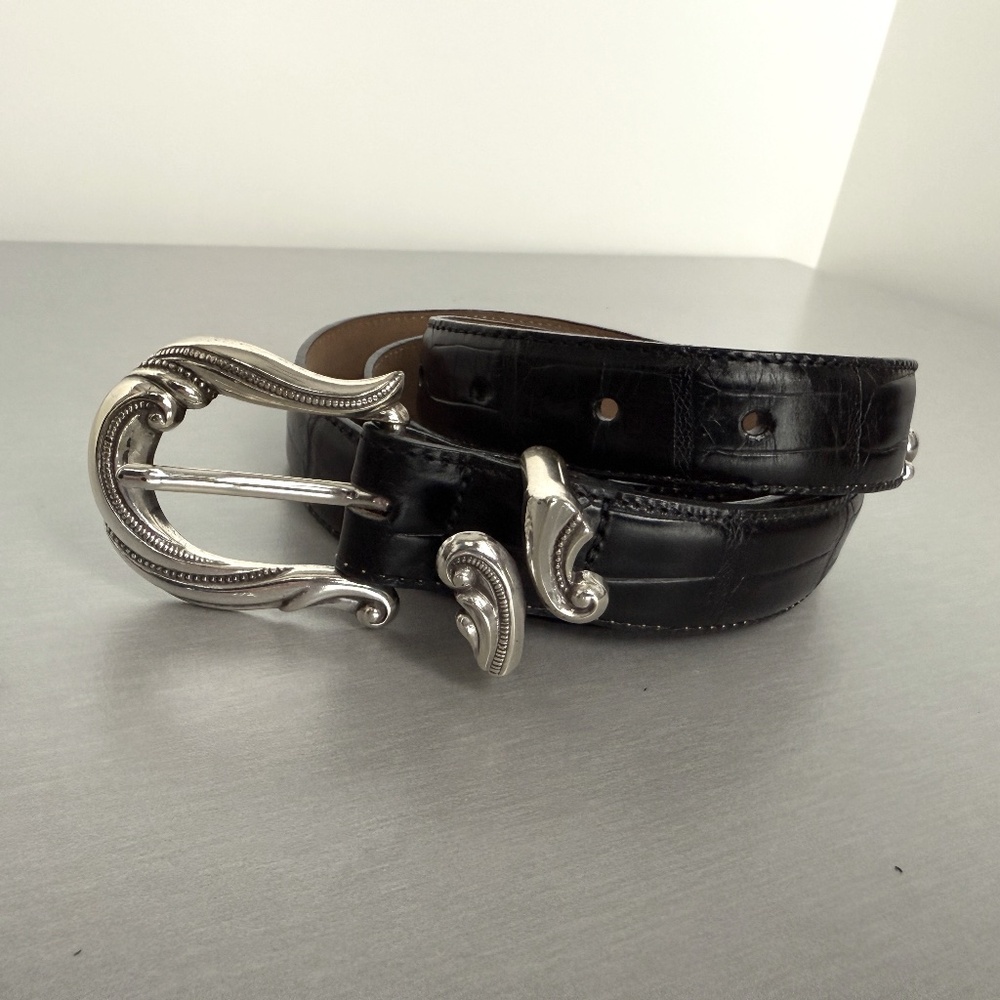 Black Embossed Leather Women's Belt by Brighton size 2x style 24503